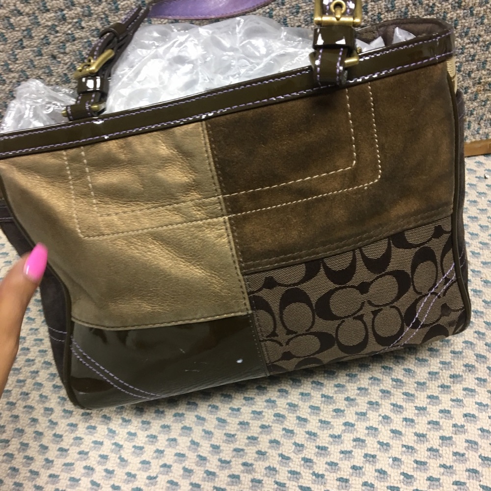 Limited Authentic Brown Patchwork Coach Tote - image 3